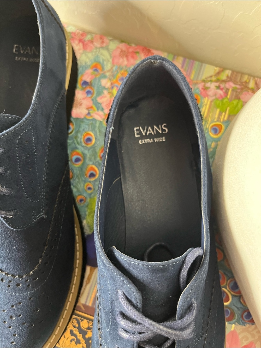 Evans Extra Wide Navy Faux Suede Wingtip Oxfords | Size 10 - Picture 3 of 4